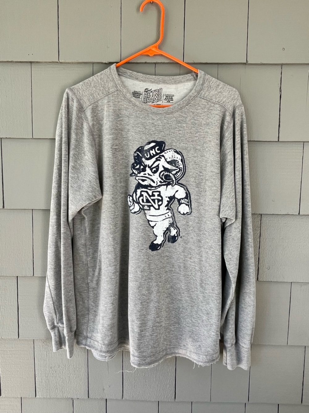 Original Retro Brand Gray Long Sleeve Sweatshirt with Navy UNC Ram Graphic